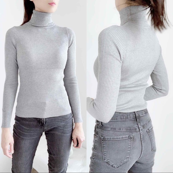 LIGHT GRAY SLIM FIT TURTLENECK TOP - Picture 7 of 9